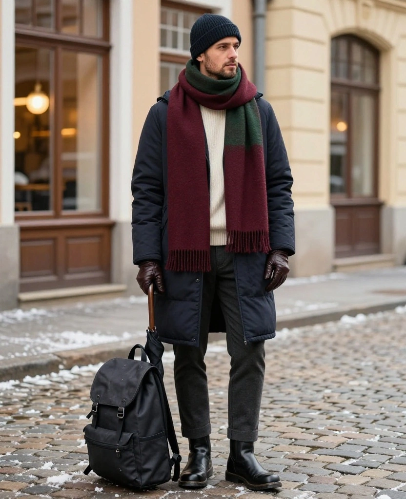 What to Wear in Warsaw in December for Men: 14 Sharp Winter Looks That Handle Freezing Temperatures 48 What to wear in Warsaw in December What to Wear in Warsaw in December for Men: 14 Sharp Winter Looks That Handle Freezing Temperatures - 8. The Scarf-Led Layering Look With a Touch of Color 1