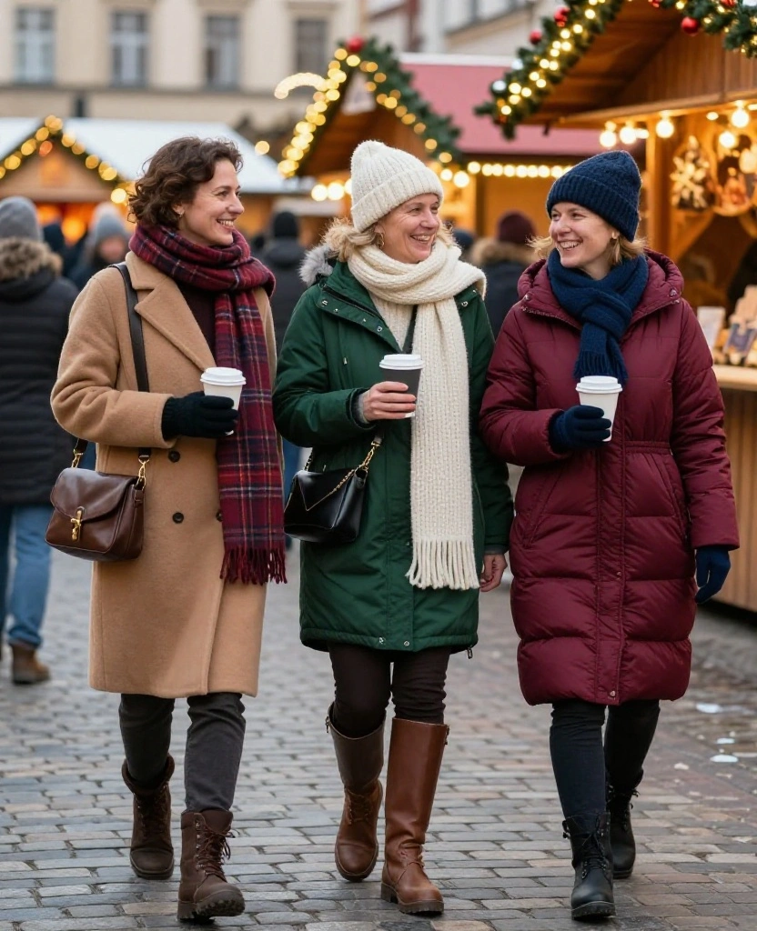 What to Wear to the Wrocław Christmas Market: 12 Festive Outfits That Beat the Chill! 58 What to Wear in Wrocław in December What to Wear to the Wrocław Christmas Market: 12 Festive Outfits That Beat the Chill! - 10. The Coordinated Friends’ Winter Color Palette 1