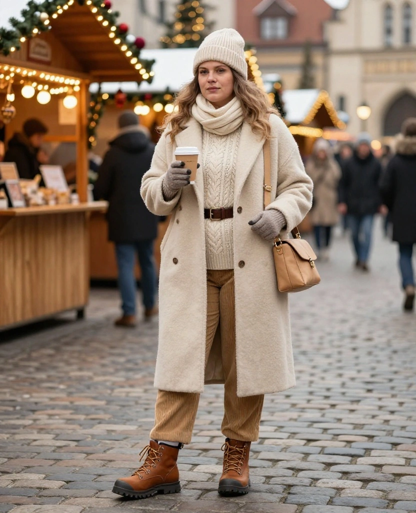 What to Wear to the Wrocław Christmas Market: 12 Festive Outfits That Beat the Chill! 27 What to Wear in Wrocław in December What to Wear to the Wrocław Christmas Market: 12 Festive Outfits That Beat the Chill! - 5. The Cream-and-Camel Monochrome Layered Look 1